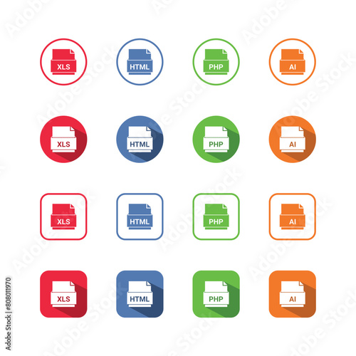Collection of Icons set, flat colored with shadows. Thin line icons set. Flat vector illustration
