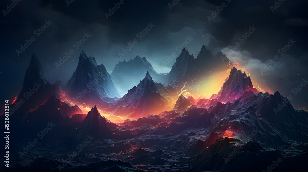 Endless neon mountains landscape abstract graphic poster web page PPT background