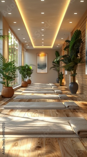 Pilates studio class with natural lighting  focus on modern and clean design .