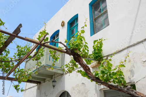 Facade of typical Greek house on Nisyros island. Dodecanese, Greece