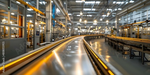 Empty mass production assembly line in industrial plant factory background. Concept Industrial Plant, Empty Assembly Line, Mass Production, Manufacturing, Factory Background