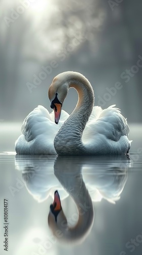 Swans on lake, graceful duo, reflection symmetry. photo