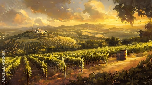 vineyard at sunset  beautiful sunlight at fields.