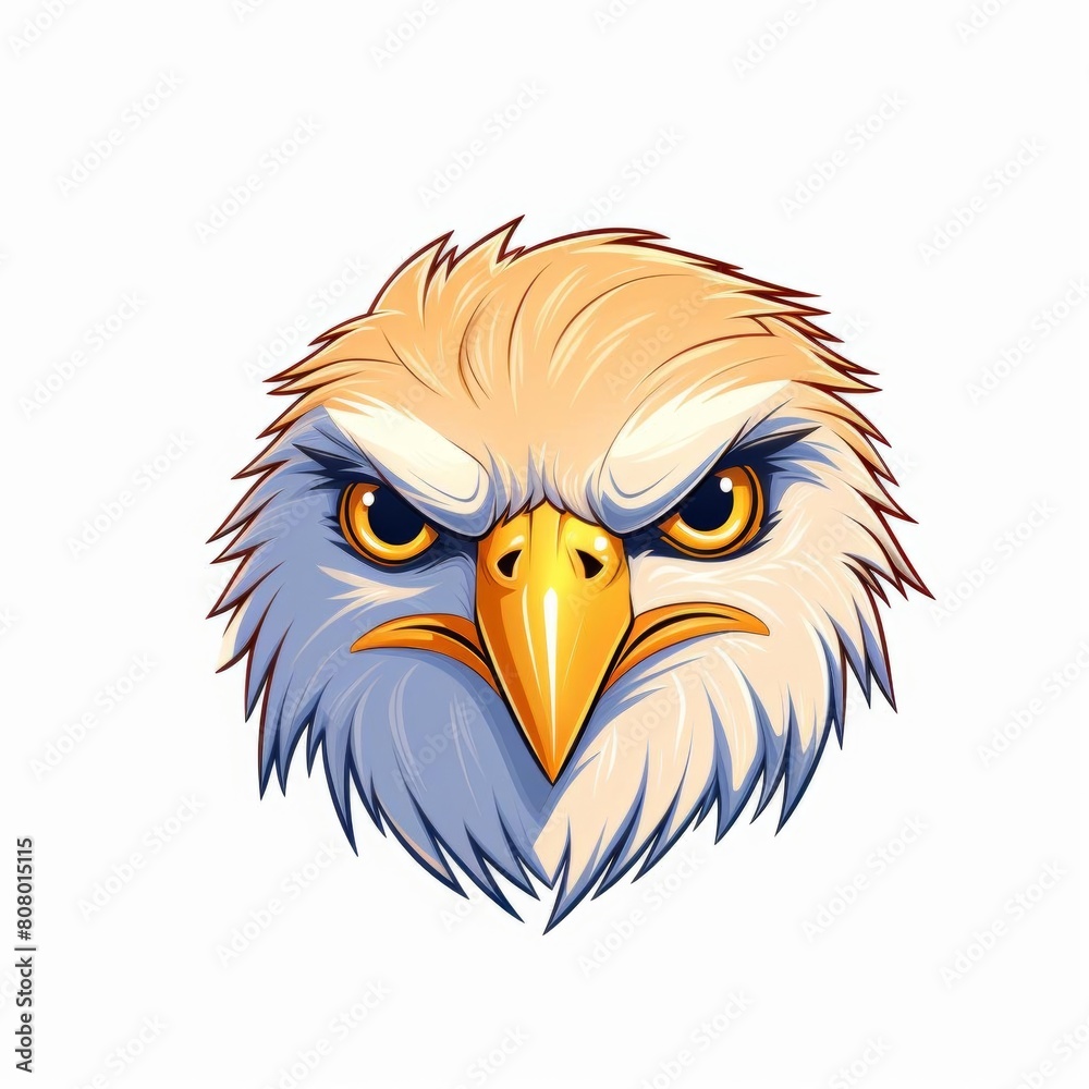 Fototapeta premium A closeup of a birds face, highlighting its bright eyes and colorful feathers, with a clean white background, perfect for focused animalthemed stock images