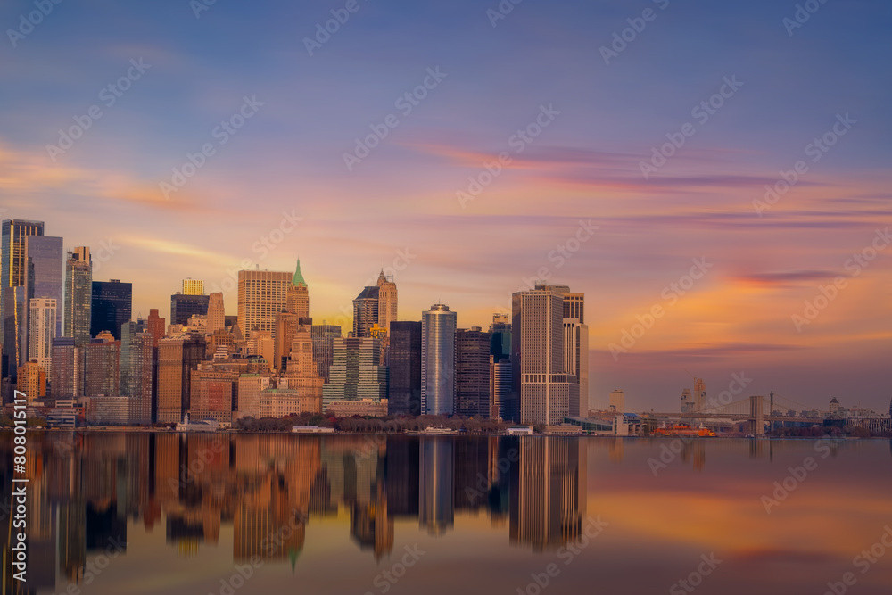 New York City with Manhattan Skyline over Hudson River,New York City, USA	
