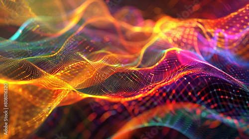 Dynamic digital strands intertwining in an abstract dance of colorful connectivity.