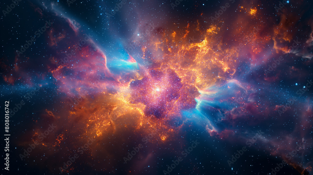 Naklejka premium A colorful galaxy with orange and blue swirls