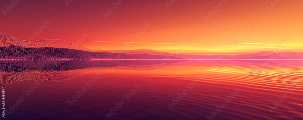 Evening glow gradient from sunset orange to twilight purple in a peaceful abstract wireframe reflective  soothing