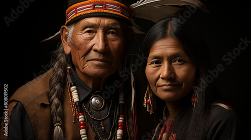 Indian man and woman.There are many American Indian tribes such as the Sioux, Crow, Ute, Passamaquoddy, Pawnee, Maricopa, Blackfeet, and Salish.	 photo