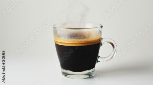 a steaming cup of americano, showcasing its rich aroma and dark hue against a pristine white background, inviting viewers to savor the simplicity and warmth of this classic coffee beverage