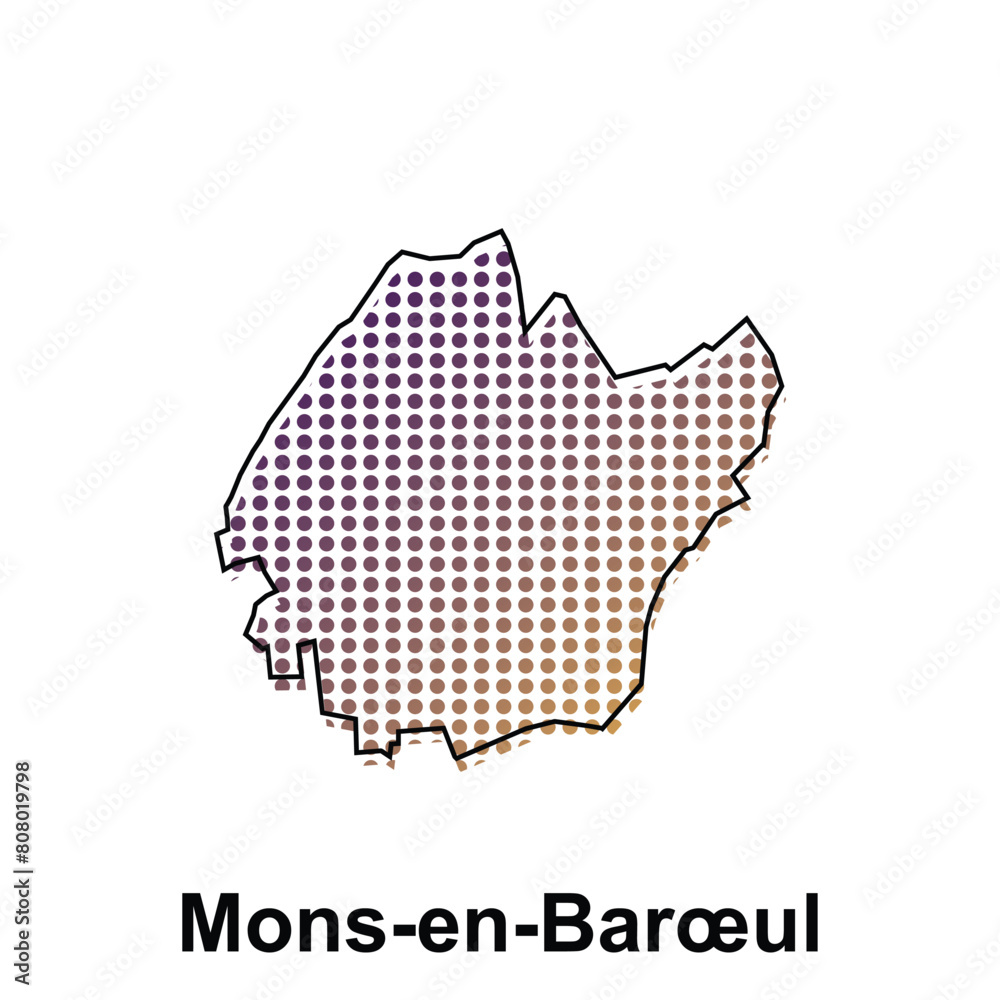 Map of Mons en Baroeul City with gradient color, dot technology style illustration design template, suitable for your company