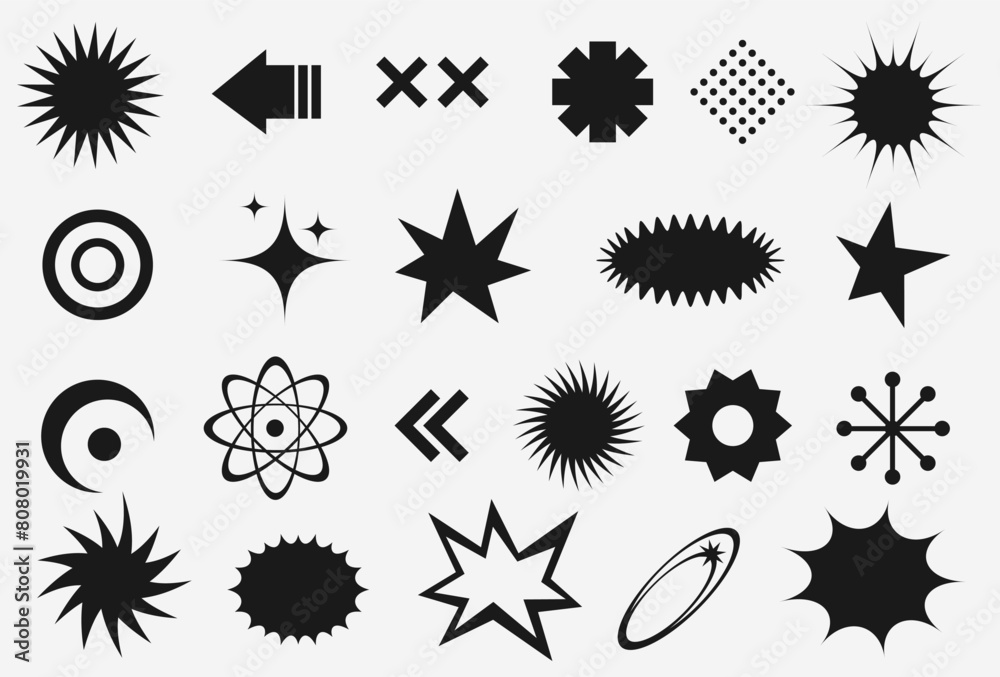 Fototapeta premium y2k abstract form shape. Retro sticker pack