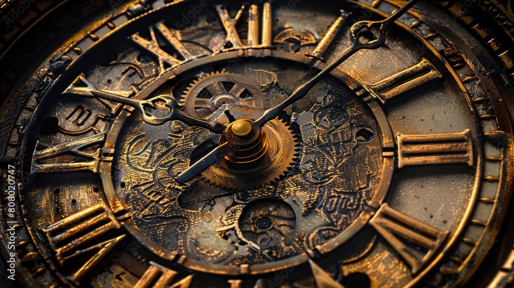 Fototapeta premium Vintage clock face closeup. Time concept. Selective focus.