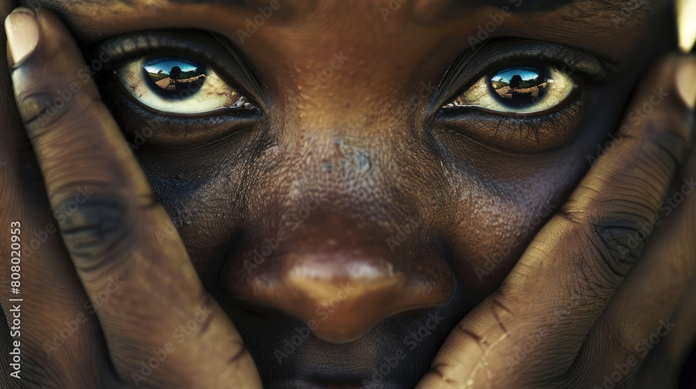 close-up of a woman's tearful eyes and folded hands, her expression conveying profound sadness and despair amidst life's difficulties, symbolizing the emotional struggle of depression and grief close-up of a woman's tearful eyes and folded hands, her expression conveying profound sadness and despair amidst life's difficulties, symbolizing the emotional struggle of depression and grief