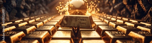 Gold bars secured in a vault with a ticking bomb, representing the pressure of managing gold reserves in unstable times photo