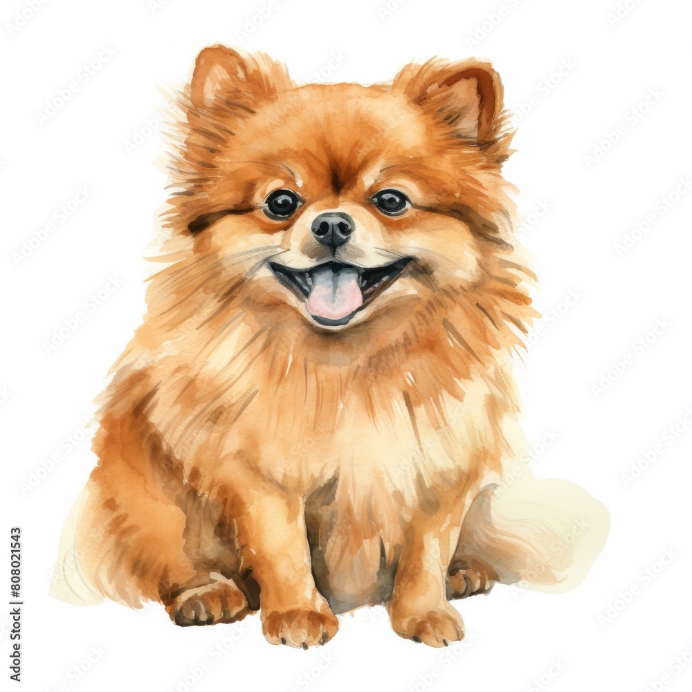 Cute Pomeranian dog watercolor painting.