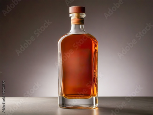 Bottle of cognac on a gray background.