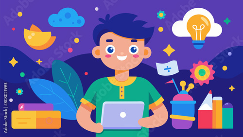 A series of contests and challenges designed to inspire kids to explore the endless possibilities of digital art.. Vector illustration