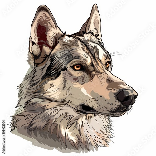 Close-up portrait of brown-eyed saarloos wolfdog in a white cartoon style on a white background photo