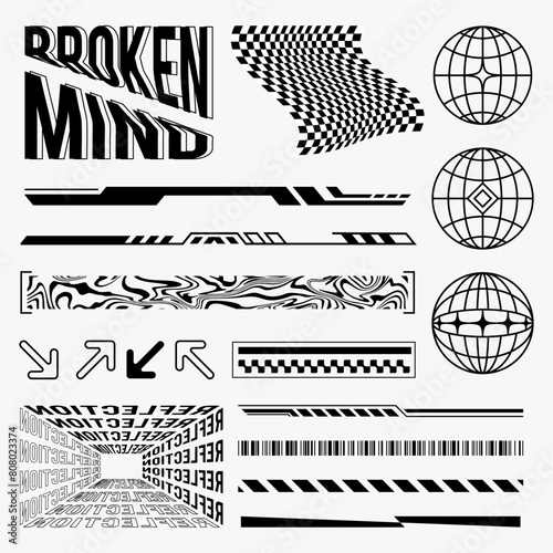 Streetwear Hud Line elements, Sci-fi Elements for fashion design