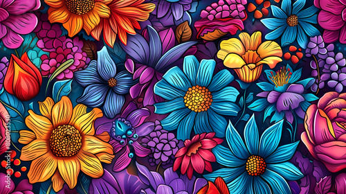Lively floral medley with vibrant blooms and foliage