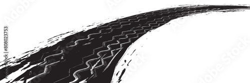 Tire trace track. Abstract wheels braking distances, tread silhouettes brushes. Isolated car or motorcycles vector trails. Tire vehicle, road track rubber, transportation texture.