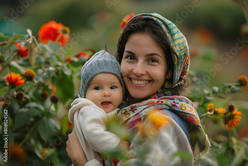 A moment of joy and connection between a mother and her child in a rural setting