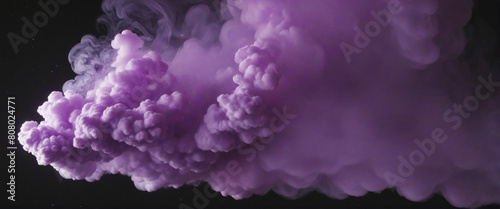 Neon purple smoke swirling on a white fluffy cloud background in the sky