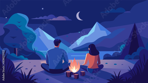 A couple stargazing in a remote secluded location away from the bright city lights and surrounded by the peaceful sounds of nature..
