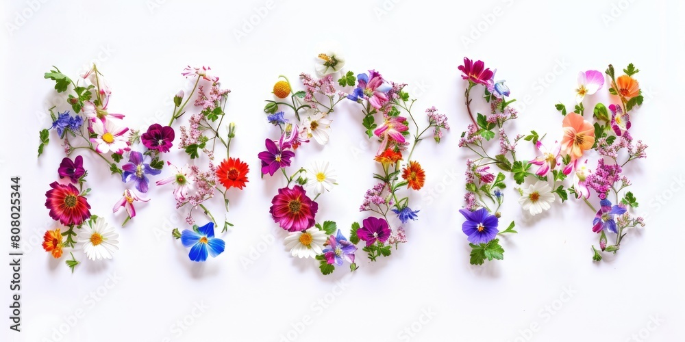 letters mom text in flowers, mother's day concept for cards, ai letters mom text in flowers, mother's day concept for cards, ai