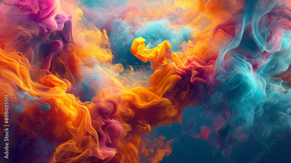 Smoke with liquid light colorful background