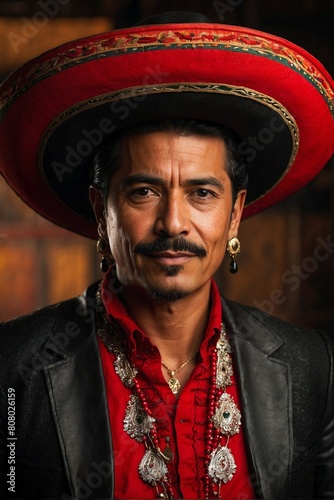 Mexican Man in National Costume and Sombrero