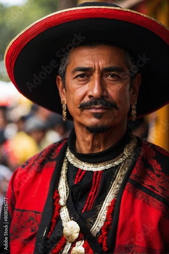 Mexican Man in National Costume and Sombrero