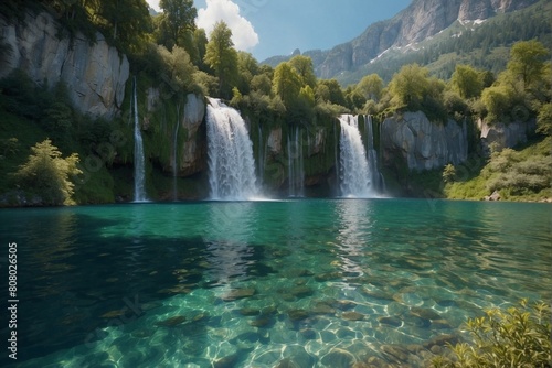 Enchanted Lake with Waterfall. Paradise by the Lake