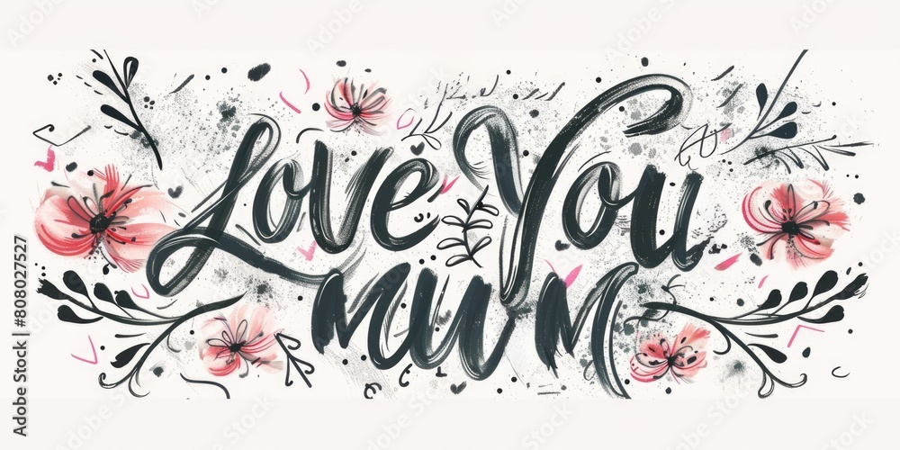 Obraz premium calligraphy love mum mother's day card concept, ai