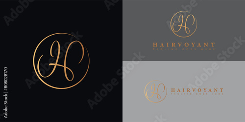 Abstract initial circle letter H or HH logo in luxury gold color isolated on multiple background colors. The logo is suitable for beauty and spa salon company icon logo design inspiration templates.