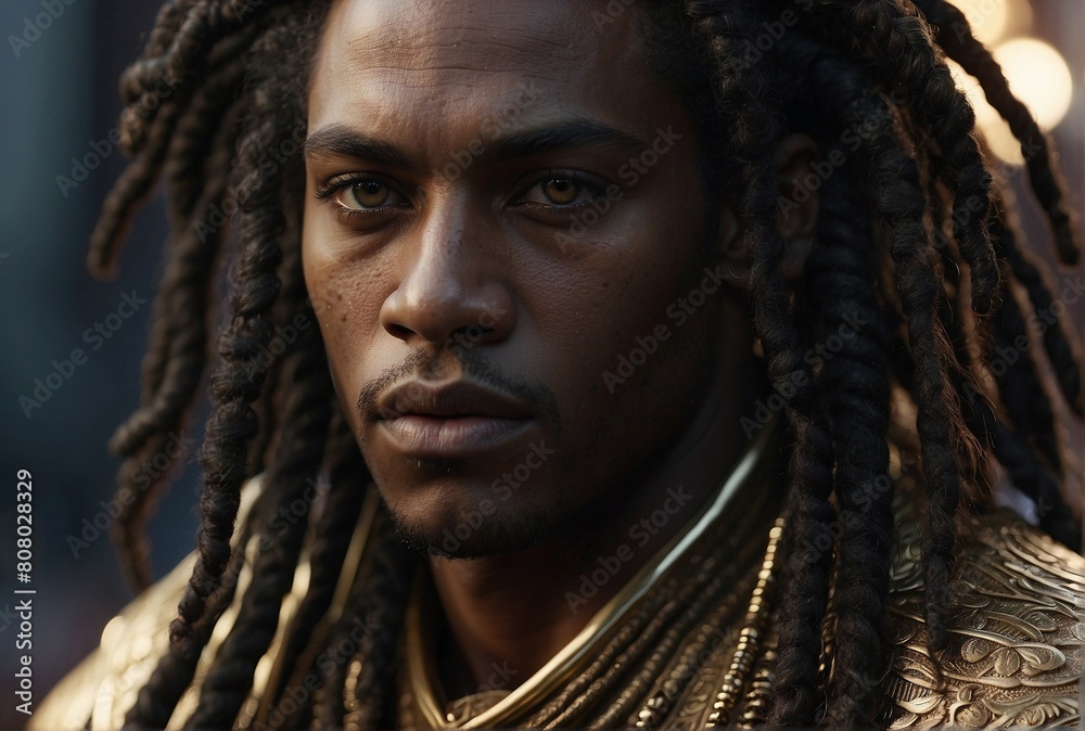 Close-up of Person with Dreadlocks. Dark-Skinned Egyptian Prince