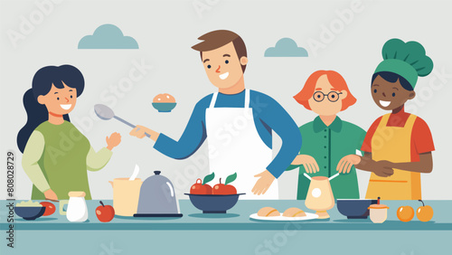 A cooking class for individuals with intellectual disabilities promoting selfsufficiency and healthy eating habits through handson cooking activities.. Vector illustration