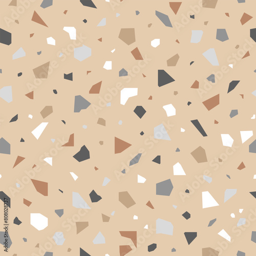Seamless terrazzo pattern, abstract geometric mosaic shapes. Vector illustration for flooring, textile, wallpaper.