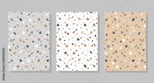 Set of terrazzo backgrounds, abstract geometric mosaic shapes. Banner template.