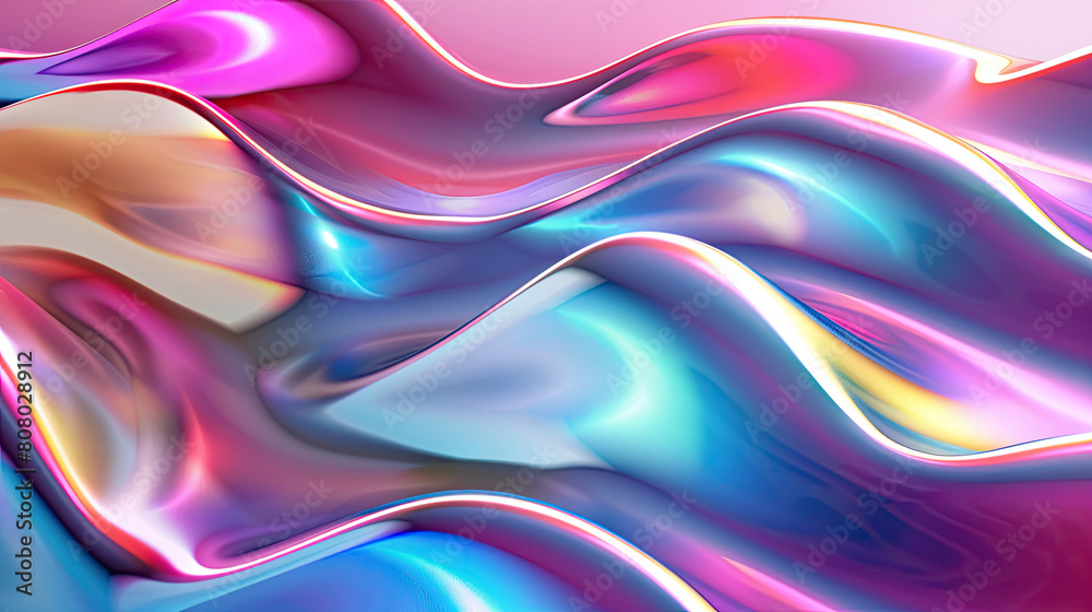 Abstract fluid iridescent holographic curved wave in motion colorful gradient design on black background Abstract fluid iridescent holographic curved wave in motion colorful gradient design on black background