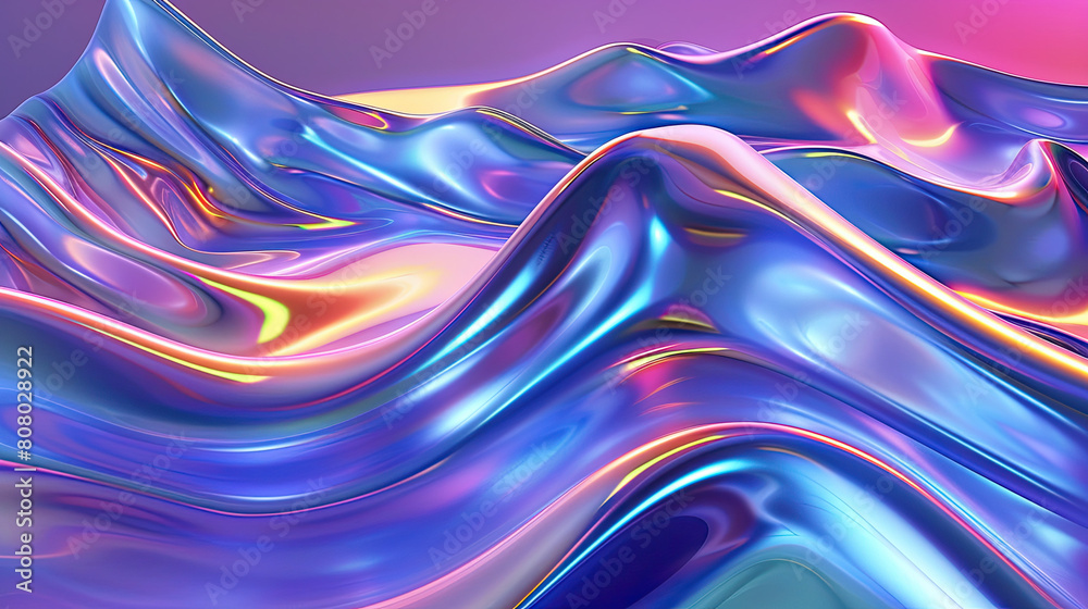 Abstract fluid iridescent holographic curved wave in motion colorful gradient design on black background Abstract fluid iridescent holographic curved wave in motion colorful gradient design on black background