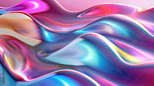 Abstract fluid iridescent holographic curved wave in motion colorful gradient design on black background 