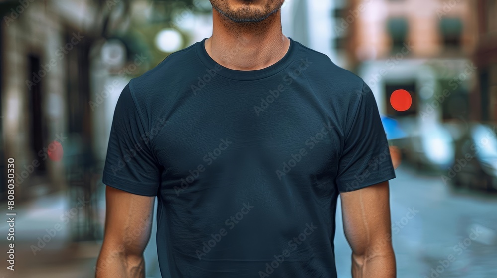 A blank plain dark blue black tight fit tshirt mockup on an attractive male model with a clean shaven face A blank plain dark blue black tight fit tshirt mockup on an attractive male model with a clean shaven face