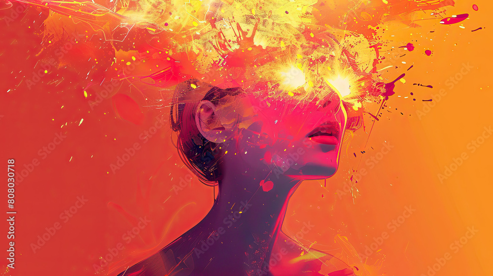 illustrations abstract illustration Woman with a explosion in her head illustrations abstract illustration Woman with a explosion in her head