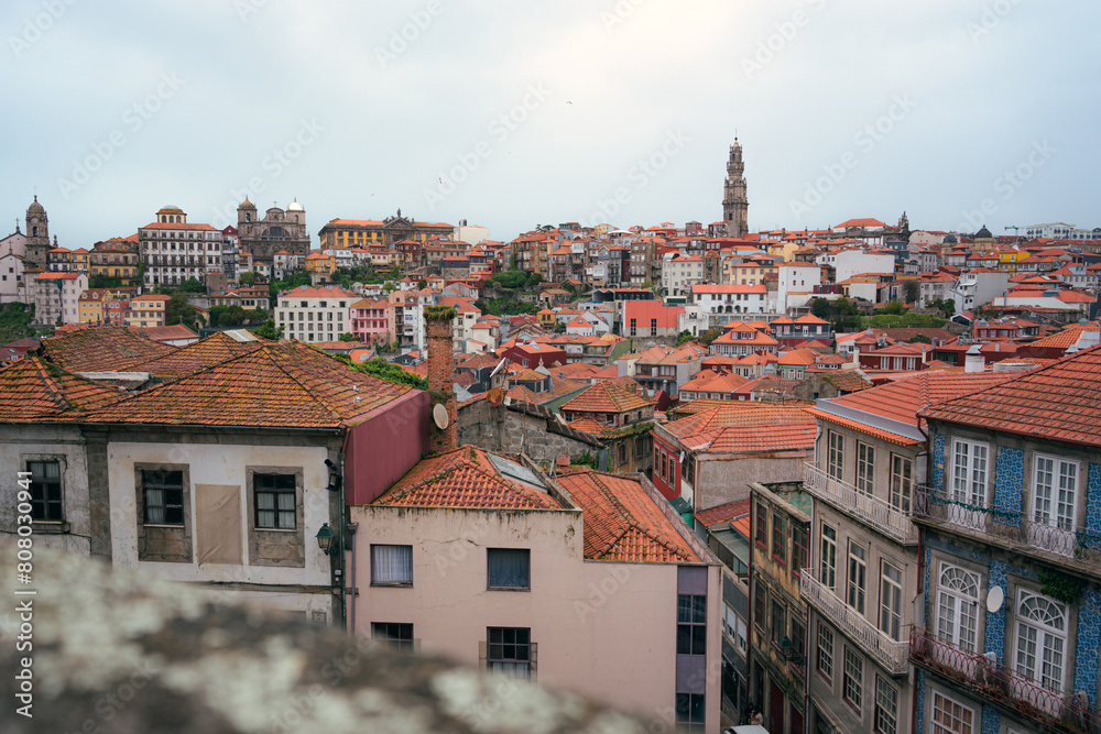 Overcast sky over the historic cityscape of Porto featuring the tower dos clerigos Overcast sky over the historic cityscape of Porto featuring the tower dos clerigos