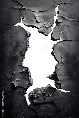 hole breaking through black wall. cut out.