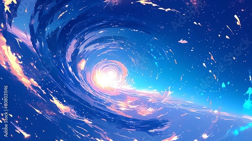 A cosmic whirlpool of energy swirling and coalescing in the depths of space anime background photo