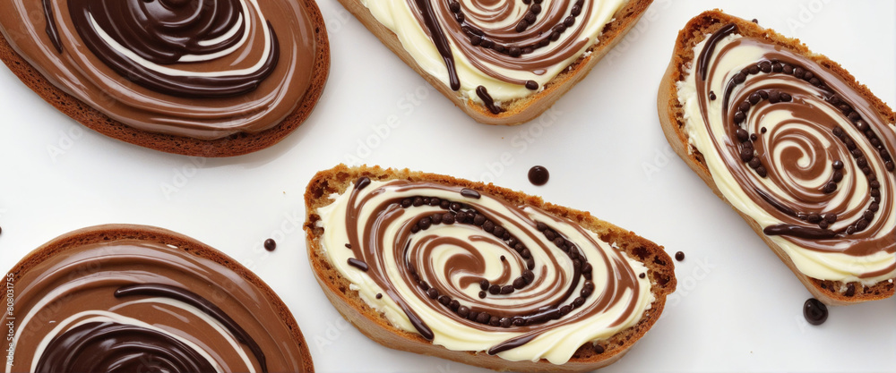 Delicious chocolate-swirled bread slice on a white background for your next sweet snack indulgence Delicious chocolate-swirled bread slice on a white background for your next sweet snack indulgence