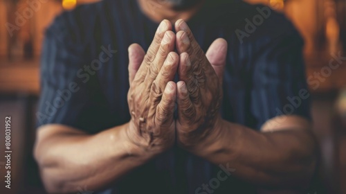 Man with palm up praying hope and faith concept generative ai photo